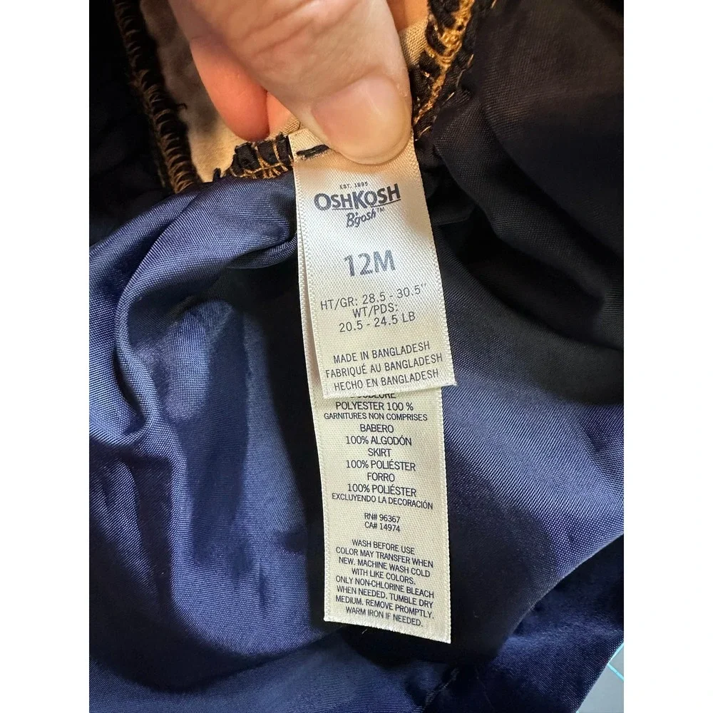 OshKosh Bgosh Navy Blue Denim Taffeta Tulle Overall Dress 12M